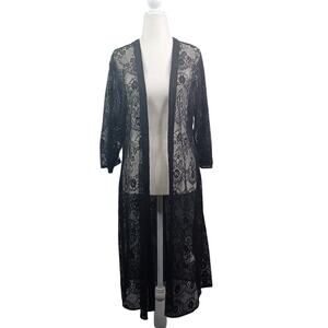 Express Womens Black Floral Lace Kimono Size M Duster Open Front Goth Dark Fairy